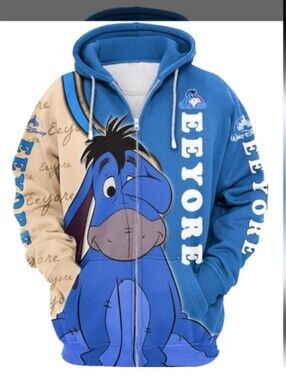 Eeyore Full-Zip Hoodie - Blue Tan Graphic Zip-Up
